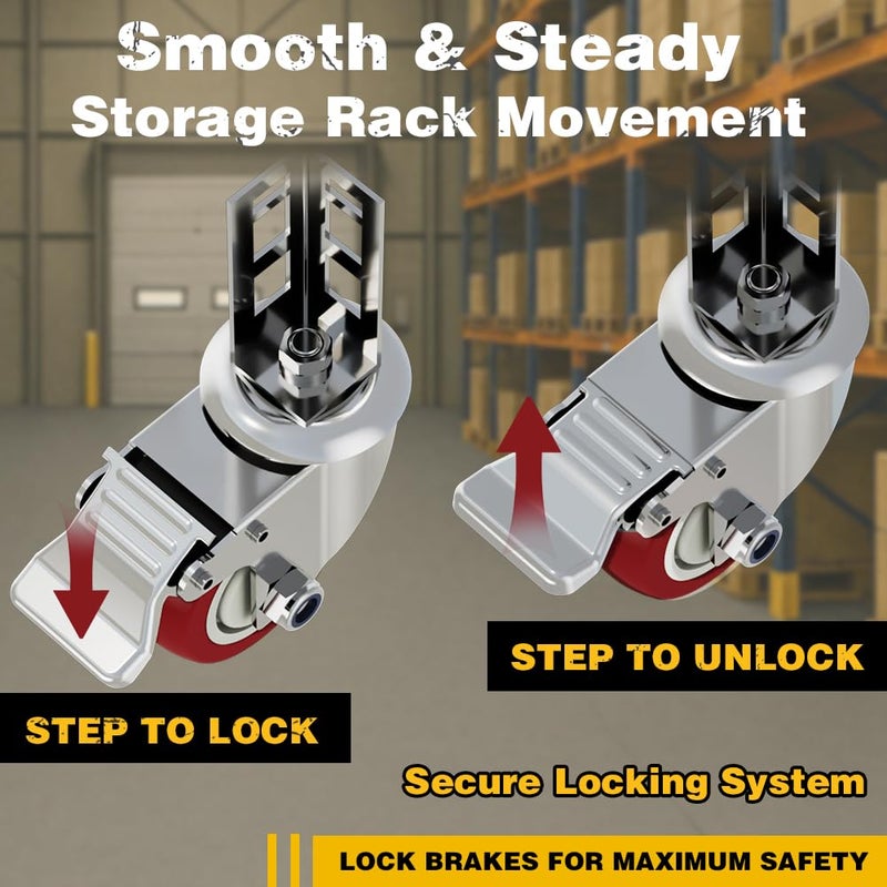 uscaster Storage Rack Caster Wheels 3" Heavy Duty Locking Caster Wheels Fit for Boltless Self Locking Shelving Racks 500LBS High Load Capacity (4 Pack) - Image 5
